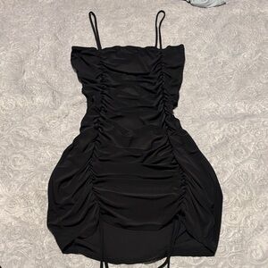 Chic Black Ruched Mini Dress